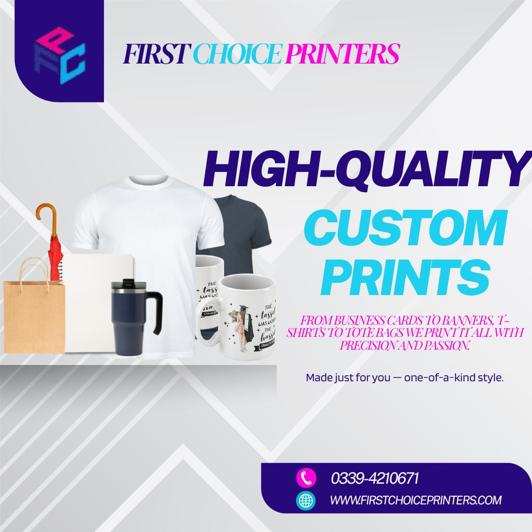 firstchoice_p's tweet image. High-Quality Custom Prints  Made Just for You.
From business cards to banners, T-shirts to tote bags First Choice Printers brings your ideas to life with precision, passion, and one-of-a-kind style. 

📞 0339-4210671
🌐 firstchoiceprinters.com
#CustomPrinting #FirstChoicePrinters