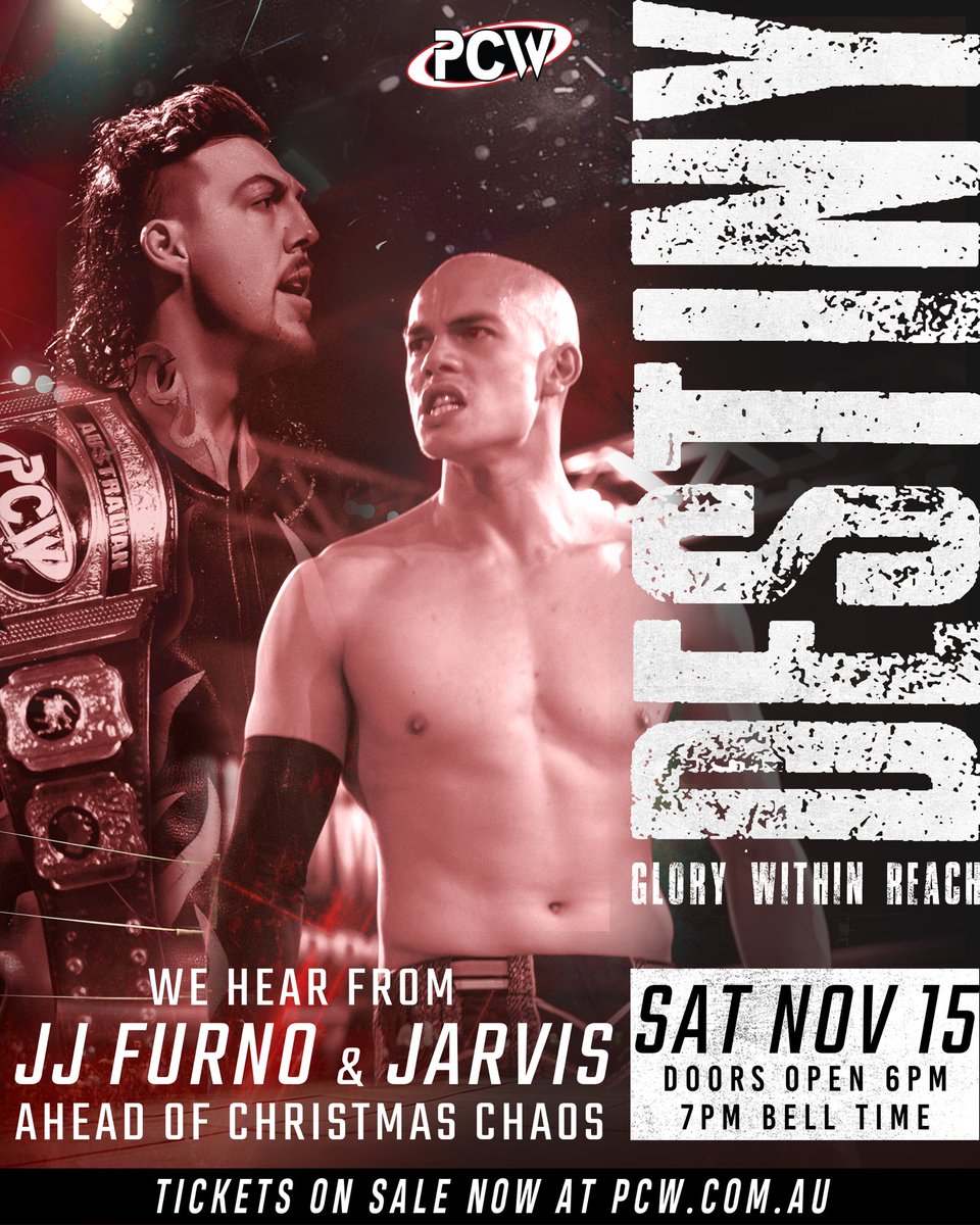 🔥FACE TO FACE🔥

At Destiny we will hear from both the PCW National Champion JJ Furno and the brand new number 1 contender Jarvis, ahead of their HUGE title match at Christmas Chaos!

🎟️pcw.com.au/events