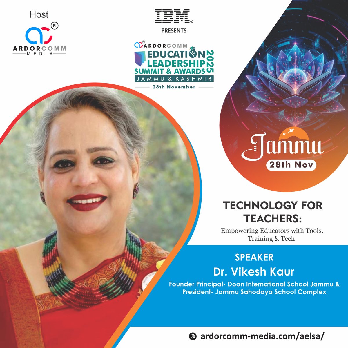 ardorcomm's tweet image. We welcome Dr. Vikesh Kaur, Founder Principal - Doon International School, Jammu &amp;amp; President - Jammu Sahodaya School Complexas speaker at the RT Session in AELSA Jammu.
Visit: ardorcomm-media.com/aelsa/

#ArdorComm #AELSA2025 #AELSAJammu #EducationLeadership #EdTech #Skills