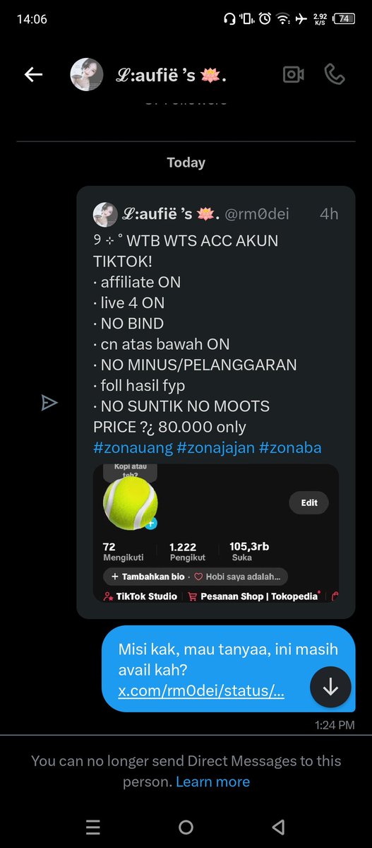 autaegguk_'s tweet photo. Baru kali ini kena scam di x, sedetik setelah transaksi langsung di blok bjir wkwk
Hati-hati guys sama akun ini yaa
https://t.co/E65v9qHqke
#zonauang #zonajajan https://t.co/59oqmF1kxm