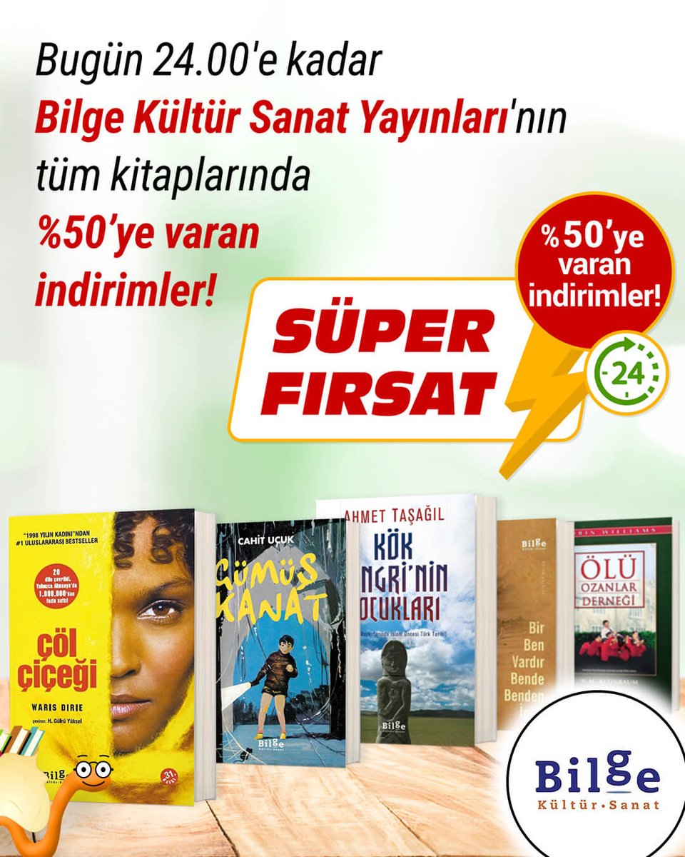 📚 Fırsatı Kaçırmayın 🙌
Bugün ⏰  24.00'e kadar Bilge Kültür Sanat’ın tüm kitaplarında %50'ye varan indirimler Kitapkurtlarını bekliyor 💥
bit.ly/3WAHRLX
#KitapYurdu #BilgeKültürSanat #KitapKurtları