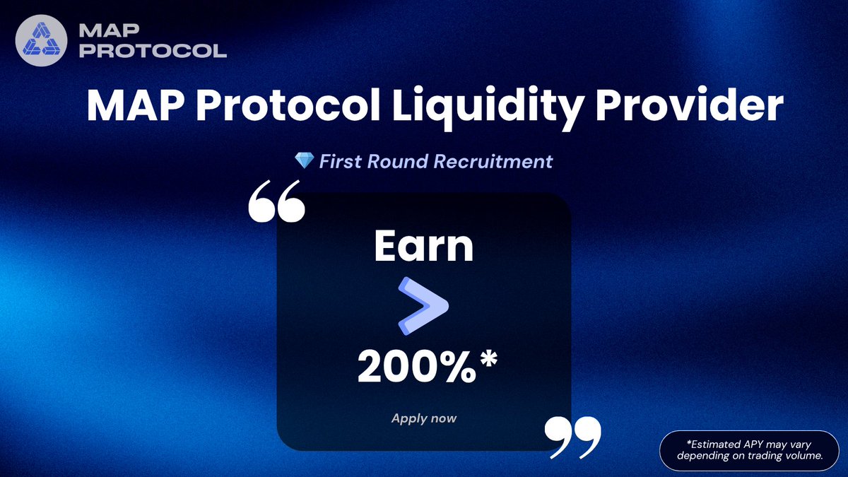 MapProtocol's tweet image. 🚀 MAP Protocol Liquidity Provider
By providing omnichain liquidity, you enable MAP Protocol’s cross-chain swaps — fueling volume, stability, and ecosystem growth.

Korea Exclusive First Round Now Live! 
📋forms.gle/j15attaAriNbBv…
Earn over 200% (estimated) APY in USDT — no…