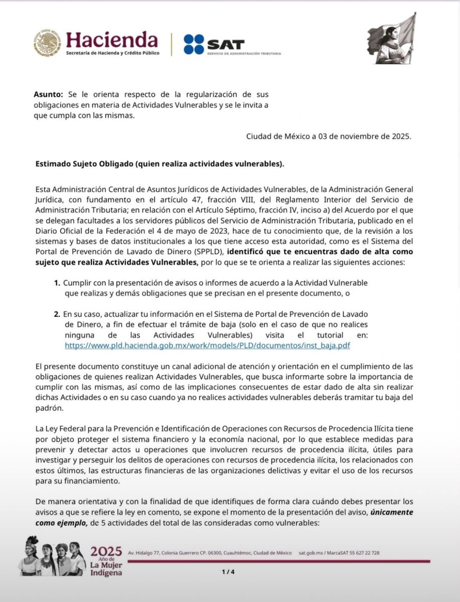 CSNSCmx's tweet image. #NotiCSN

El #SAT ha reanudado el envío de &quot;cartas orientativas&quot; exhortando al cumplimiento de la #LFPIORPI

¿Cómo determina el SAT a quién enviar estas cartas?

Compara 2 fuentes:

 * La actividad económica manifestada en RFC
Vs
 * Los conceptos en los #CFDI de ingreso

#CSNSCmx