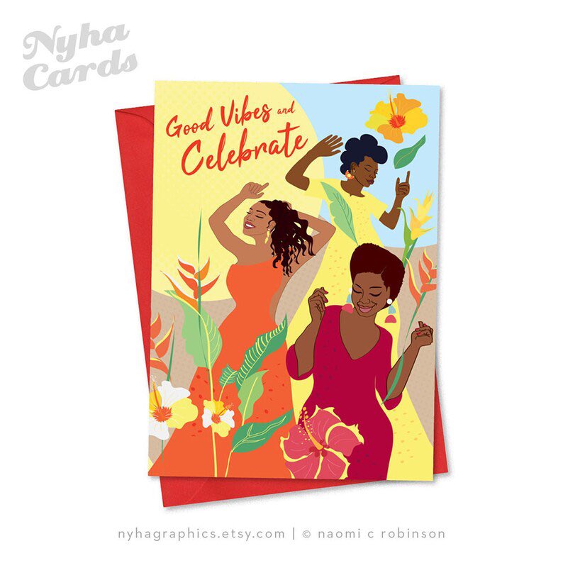 NyhaCards's tweet photo. Good morning! Spread joy with this vibrant Good Vibes birthday card - for a friend, mother, sister or auntie who lights up your life ✨Explore more 👉🏽 https://t.co/sSCoPE9hwk
#BlackGirlMagic #BirthdayVibes 
#craftBizParty #EarlyBiz  #womaninbiz #shopindie #ElevensesHour #etsyuk https://t.co/ZZGbeA2qHB