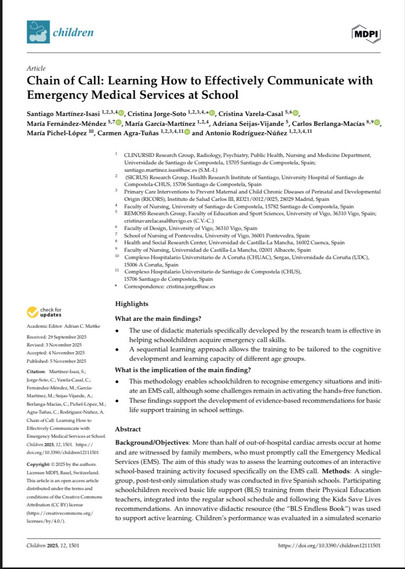 Un entrenamiento en #rcp básica en la escuela,por profesores de educación física y basado en una herramienta didáctica interactiva fácil de usar, es eficaz en la educación de los escolares de 6 a 14 años para una activación correcta del SEM mdpi.com/2227-9067/12/1…