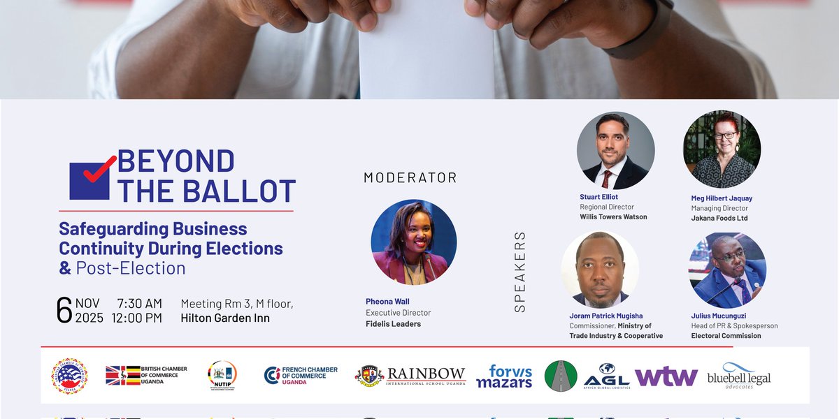 🚨 Up next: Beyond the Ballot: Safeguarding Business Continuity During Elections &amp; Post-Election Panel Discussion.

🎙️ Moderated by <a href="/PheonaWall/">Pheona Wall</a> with speakers from government &amp; industry.

#AmChamUg
#BeyondTheBallot