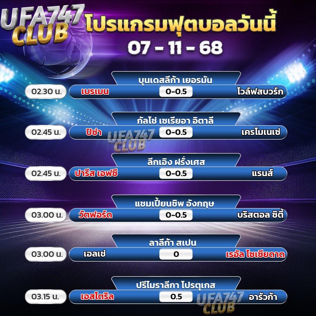 Honglarb's tweet photo. 📷โปรแกรมวันนี้ 07 พฤศจิกายน 2568
ดูบอลสดวันนี้ ที่ https://t.co/mvw6wCmkfE
.
.
.
#โปรแกรมบอลวันนี้ #Warpballsod #BALL24 #Dooballfree24 #ดูบอลสด #ลิ้งดูบอล #ดูบอลฟรี #GuRuTded #ดูบอลออนไลน์ #ดูบอลฟรี #ราคาบอล #ufa747club #ufa747 #ufabet747 #ยูฟ่า747 #ufabet #ยูฟ่าเบท https://t.co/SeBfG7LNKr