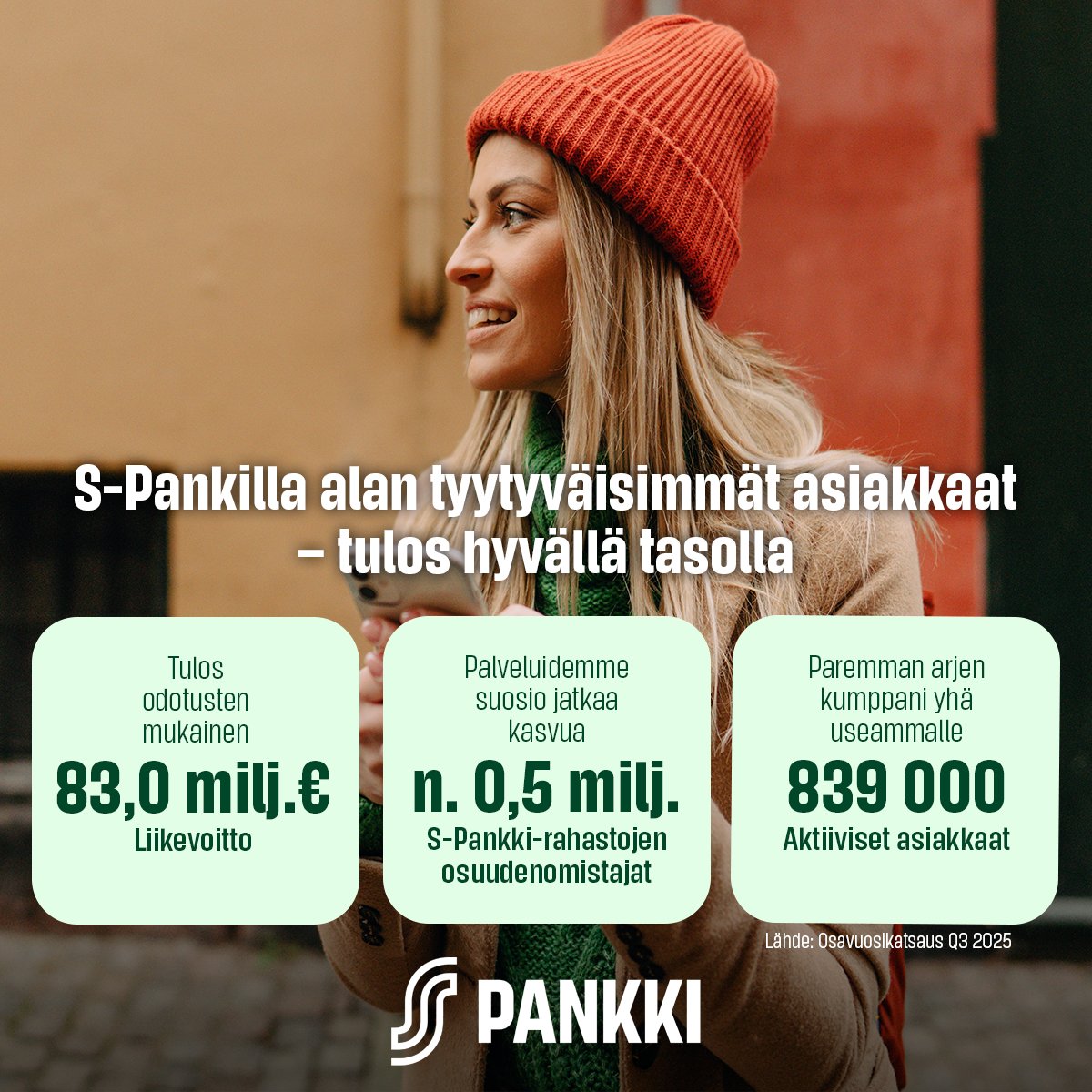 Osavuosi 1.1.-30.9.2025: S-Pankilla alan tyytyväisimmät asiakkaat – tulos hyvällä tasolla 
 
Lue pörssitiedote ja tutustu katsaukseen: s-pankki.fi/fi/tiedotteet/…
 
#SPankki
#osavuosikatsaus
#tulos