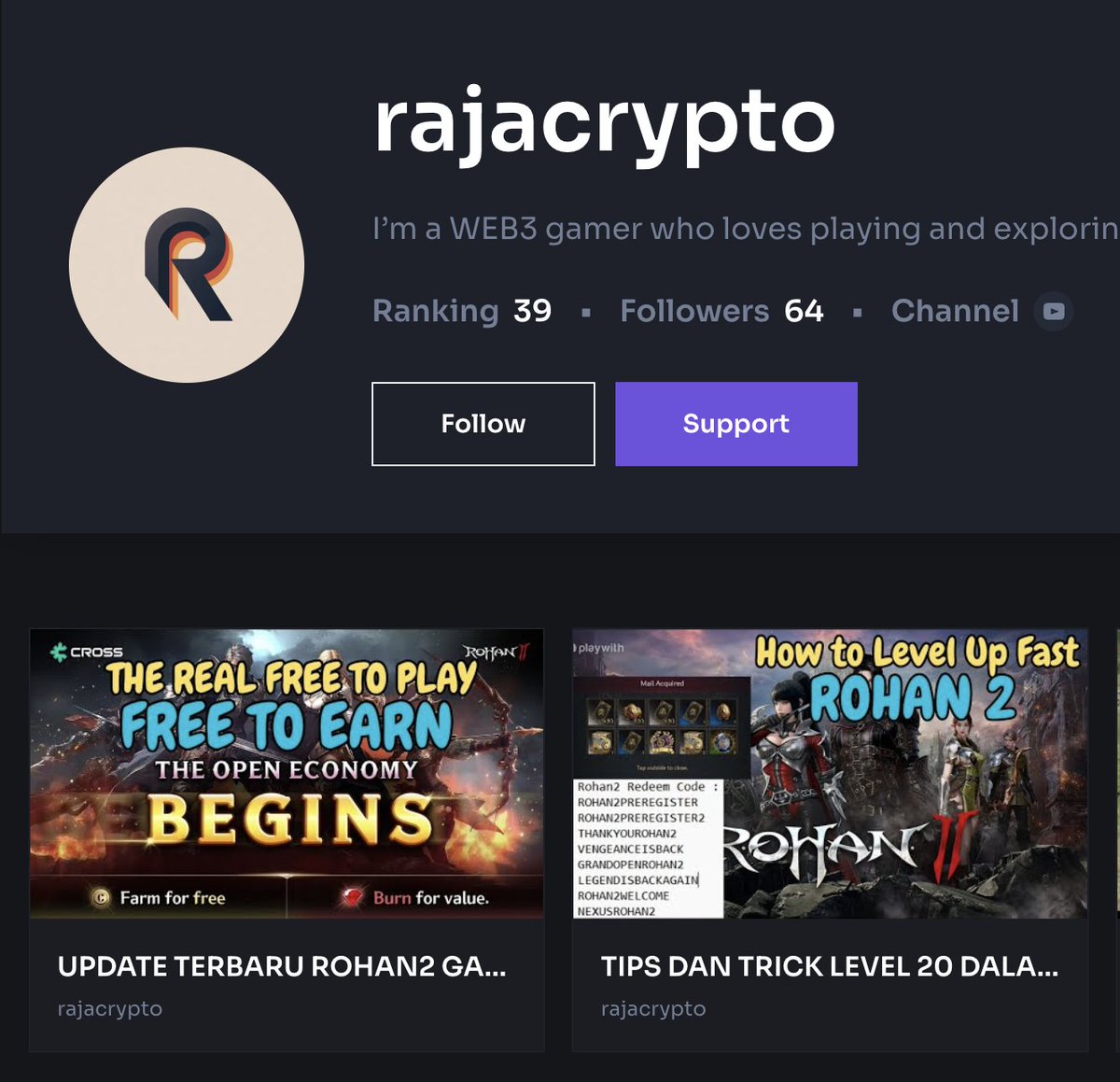 crosswave_xyz's tweet image. Check out @0xrajacrypto on CROSS Wave!

Quick but helpful tips on &apos;Free to Earn&apos; &amp;amp; Level Up tactics on ROHAN2.

Follow him on - wave.crosstoken.io/en/creators/46…

#ROHAN2 #CROSS #CROSSWave