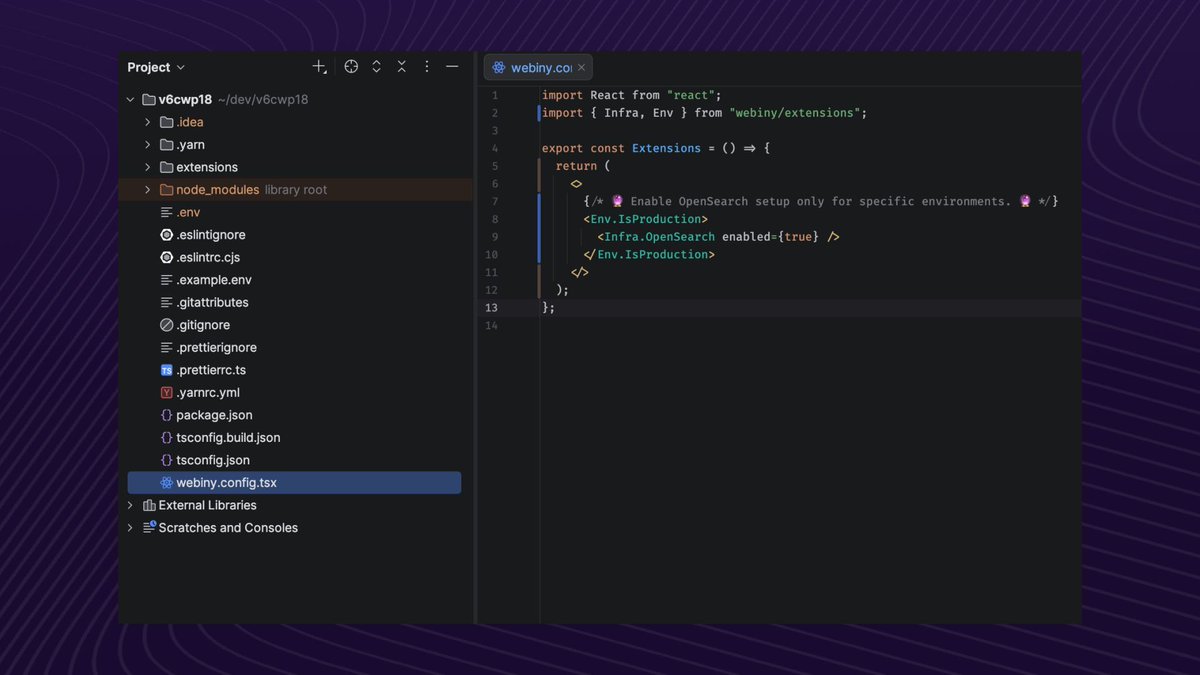 WebinyCMS's tweet image. In v6, choose where OpenSearch runs — per environment. 
DynamoDB in dev, DynamoDB + OpenSearch in staging and prod? 
No more project recreations. Smarter infra. Cleaner config. ⚡
