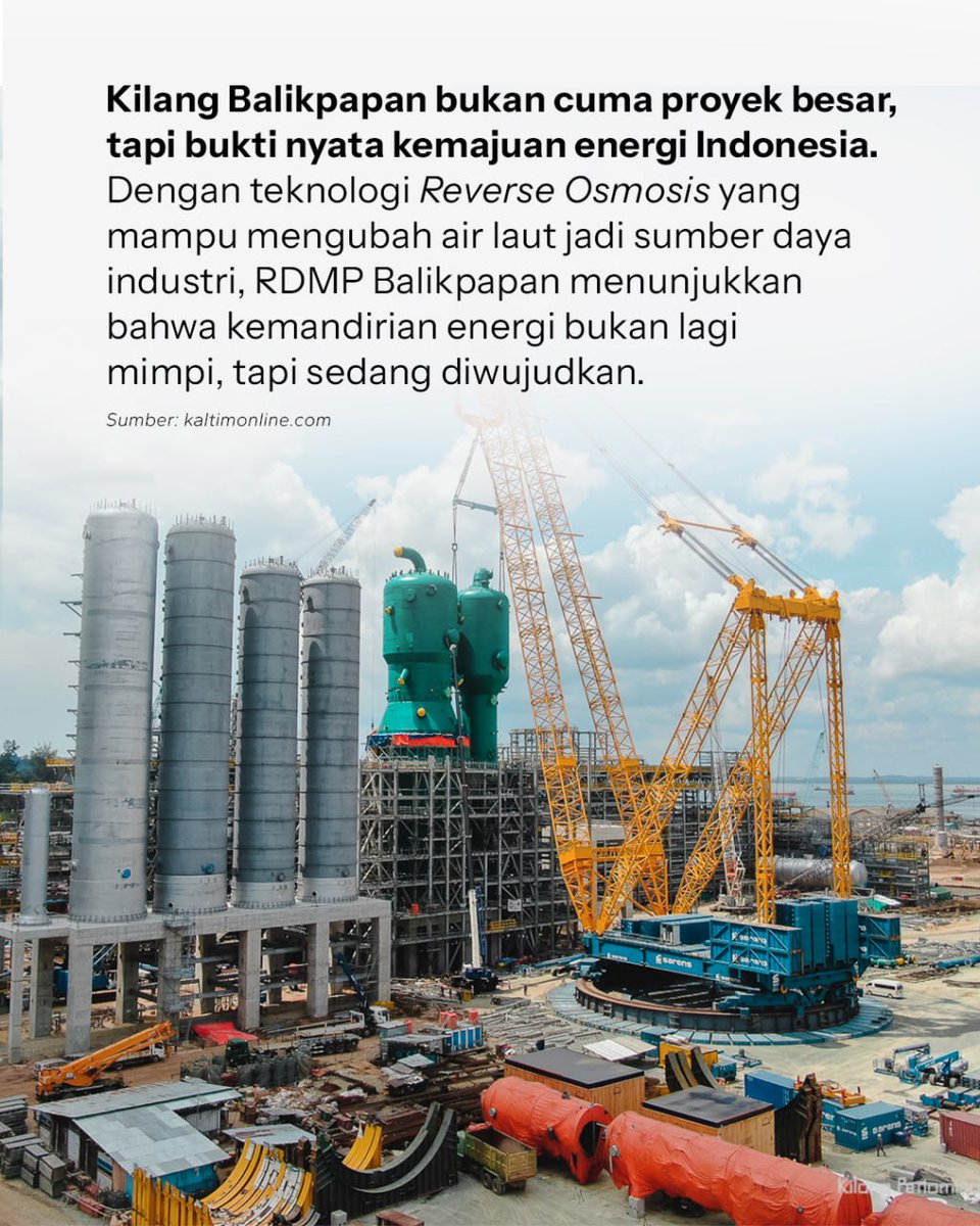 Sofieghowill02's tweet image. Kilang Balikpapan siap jadi kilang terbesar di Indonesia.
Dengan utilitas lengkap seperti Instrument/Plant Air, GTG, LPG Treater yang selaras dengan Reverse Osmosis mampu mengubah air laut menjadi sumber daya industri.
#ReverseOsmosis
#KilangBalikpapan
#KPI
#RDMPBalikpapan