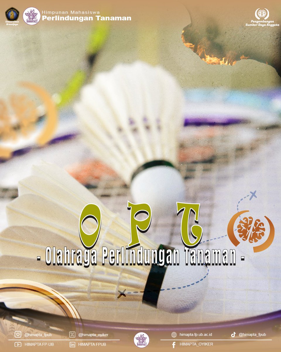 [OLAHRAGA PERLINDUNGAN TANAMAN]

Hai Mahasiswa Perlindungan Tanaman! 👋🏻
OPT balik lagi nih! 🏸⚽♟️
Yuk seru-seruan bareng sambil jaga kebugaran dan kebersamaan! 💪

📅 Kamis, 6 Nov 2025
🕕 19.00–21.00
📍 Gracia Badminton Hall
💰HTM : 10K
📝 Bawa perlengkapan olahraga pribadi ya!