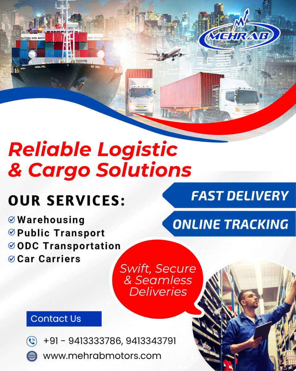 LtdMehrab's tweet image. Reliable logistics you can count on.
From warehousing to transportation and car carriers, we ensure safe, swift, and seamless delivery across distances.

Track your shipment anytime — we deliver with care and precision.

🌐 : mehrabmotors.com

#MehrabMotors #CargoSolutions
