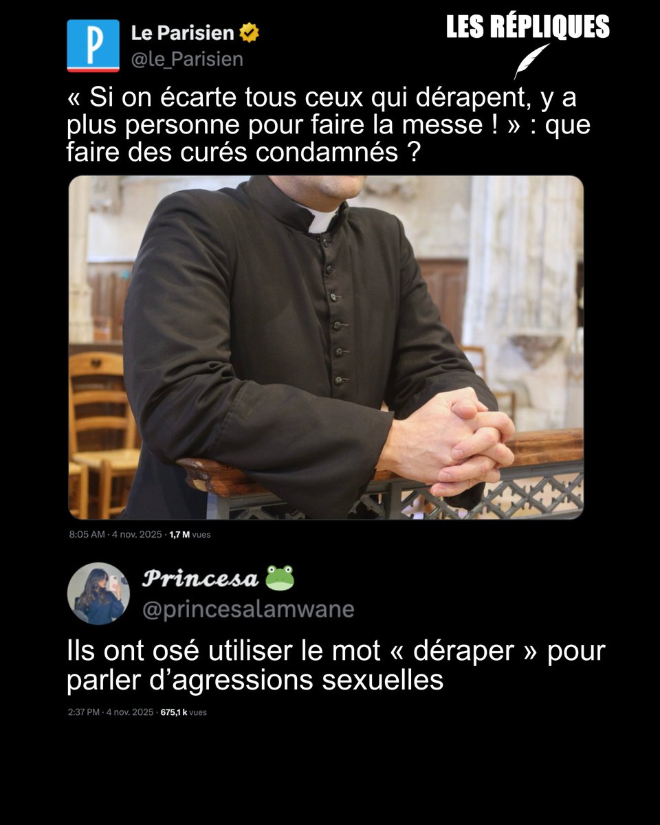 Ces derniers mois, les cas de prêtres condamnés ou mis en cause pour des agressions sexuelles, mais toujours en contact avec les fidèles, se sont multipliés

<a href="/princesalamwane/">𝓟𝓻𝓲𝓷𝓬𝓮𝓼𝓪 🐸</a>
