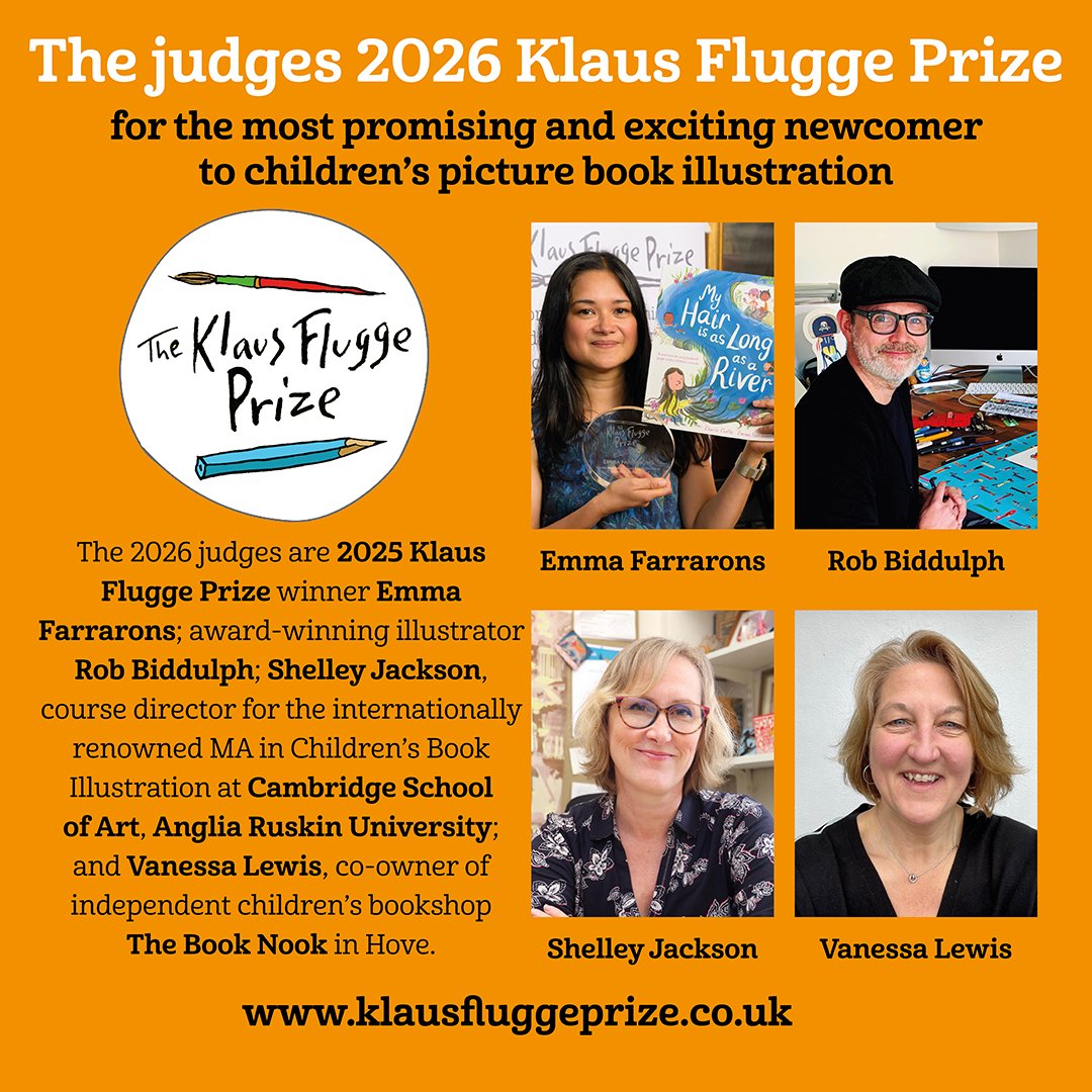 Meet the judges of the #KlausFluggePrize! 2025 winner Emma Farrarons; illustrator Rob Biddulph; Shelley Jackson, course director MA in Children’s Book Illustration <a href="/AngliaRuskin/">ARU</a>; Vanessa Lewis of <a href="/booknookhove/">The Book Nook</a>! We can't wait to talk #picturebooks with them klausfluggeprize.co.uk