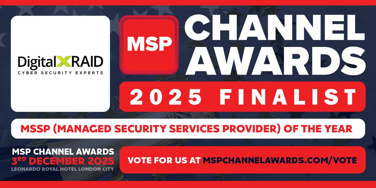 DigitalXRAID's tweet image. Last chance to vote! We&apos;re finalists for #MSSP of the Year at the 2025 @msp_insights Awards. Your support could make all the difference. If we’ve helped fortify your #cybersecurity, please vote before the 7 Nov deadline: hubs.la/Q03NGjdr0
#cyberprotection #securityservices