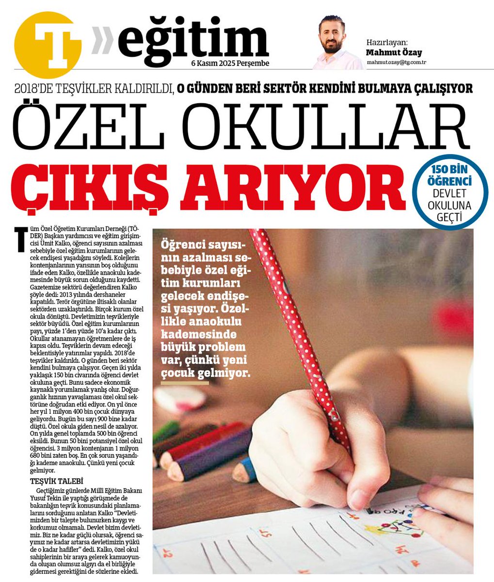 Mahmut__ozay's tweet photo. ÖZEL OKULLAR ÇIKIŞ ARIYOR!
***
🟥2018'de teşvikler kaldırıldı, o günden beri sektör kendini bulmaya çalışıyor.
🟥Öğrenci sayısının azalması sebebiyle özel eğitim kurumları gelecek endişesi yaşıyor.
🟥Özellikle anaokulu kademesinde b��yük problem var, çünkü yeni çocuk gelmiyor.
🟥Geçen iki yılda yaklaşık 150 bin civarında öğrenci devlet okuluna geçti.

💬"Devletimizden bir talepte bulunurken kaygı ve korkumuz olmamalı. Devlet bizim devletimiz. Biz ne kadar güçlü olursak, öğrenci sayımız ne kadar artarsa devletimizin yükü de o kadar hafifler”

https://t.co/QyY8RDdrJ5