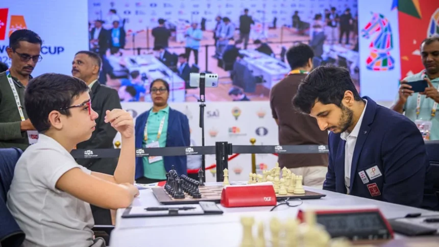 SportsDigestINT's tweet photo. FIDE World Cup 2025: Vidit Gujrathi Held To Draw By 12-Year-Old Faustino Oro

Full Story👉https://t.co/0taPIqMYiM

#FIDEWorldCup #FaustinoOro #ViditGujrathi #ChessProdigy #ChessIndia #ChessFans #NextGenChess #MessiOfChess #MindGames https://t.co/Qie3VxVuMV