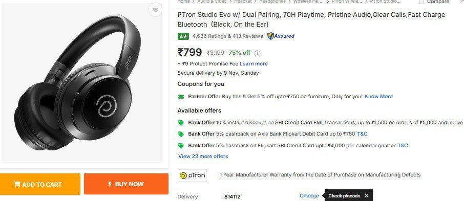 TechyBoostDeals's tweet image. PTron Studio Evo Bluetooth Headphone @ ₹799

Buy link : fkrt.cc/hkJaTV5

#Flipkart #pTron #Headphone