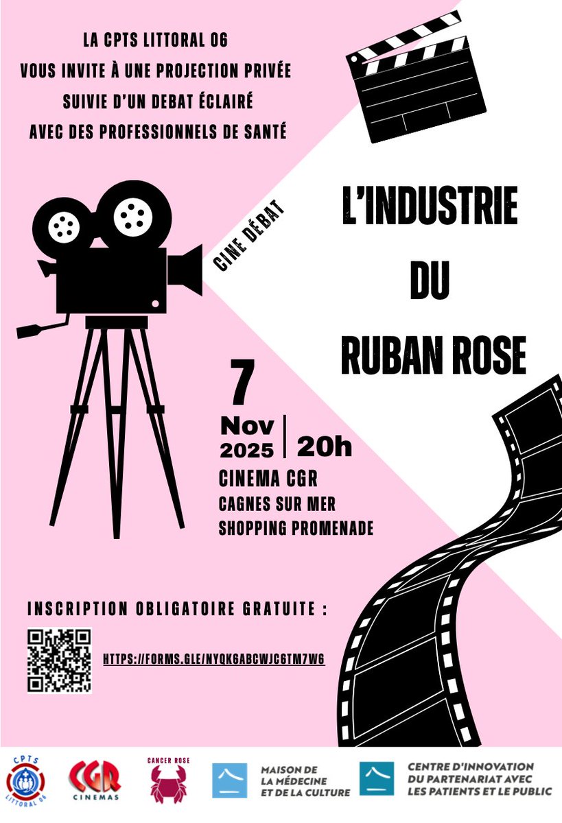 L'industrie du ruban rose-Ciné débat le 7 nov, avec la Maison de la Médecine et de la Culture et CI3P-