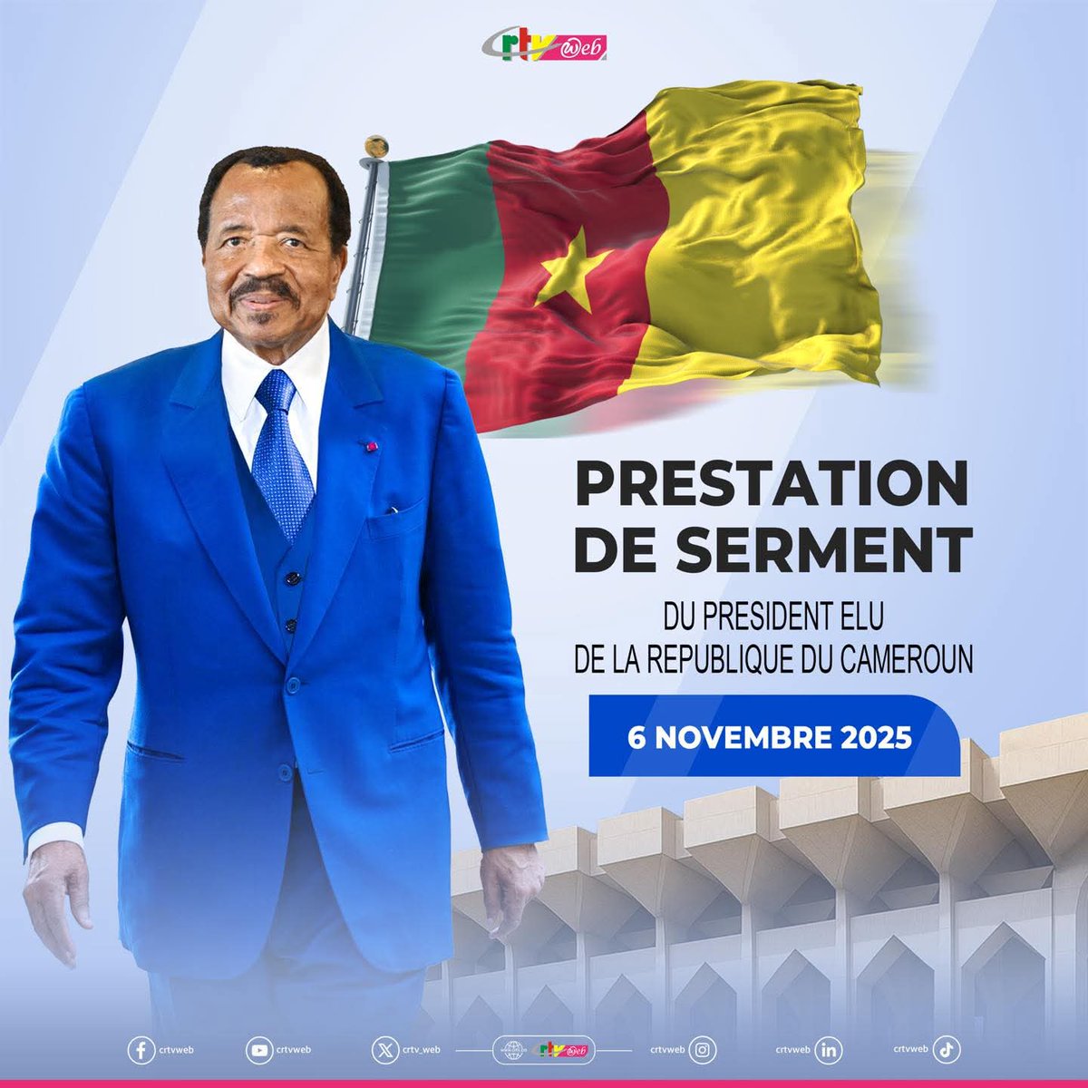 ElizabethTabi1's tweet image. All eyes on Yaounde this Thursday, November 6, 2025, as President-elect Paul Biya, confirmed by the Constitutional Council, takes his oath of office at the “Paul Biya Glass House” in Ngoa-Ekelle.
#AllEyesOnYaounde #Inauguration2025 #PaulBiya #CameroonDecision  #SwearingIn
