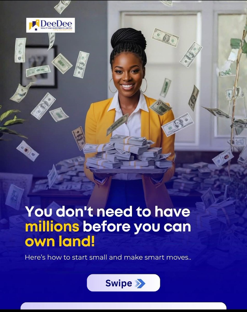 deedeerealtyinv's tweet photo. Many people delay their land ownership dreams because they think it takes millions to start. 
You can start small and still build wealth through real estate. 

 At DeeDee Realty &amp; Investment Limited, we’re helping more people like you turn land ownership dreams into real steps. https://t.co/4Rmn4FmsoQ