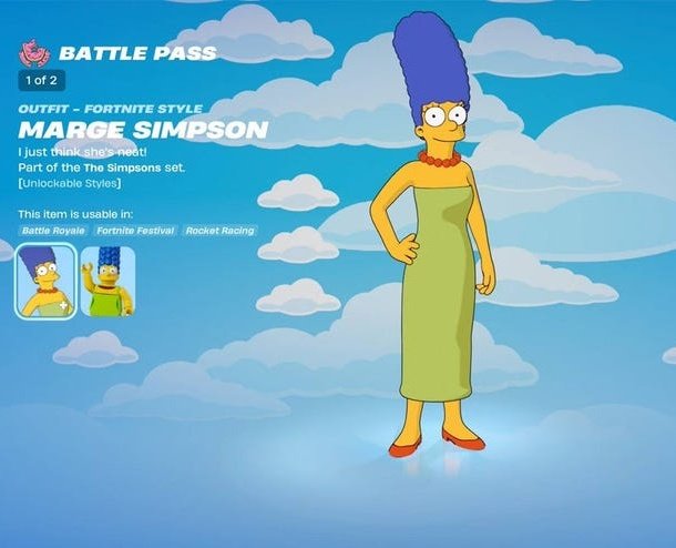 ClickThinks's tweet image. Can I get verification on whether the  Marge NPC speaks or even makes a sound in the new Fortnite season? I&apos;d love to know if Click actor Julie Kavner made it into Fortnite.