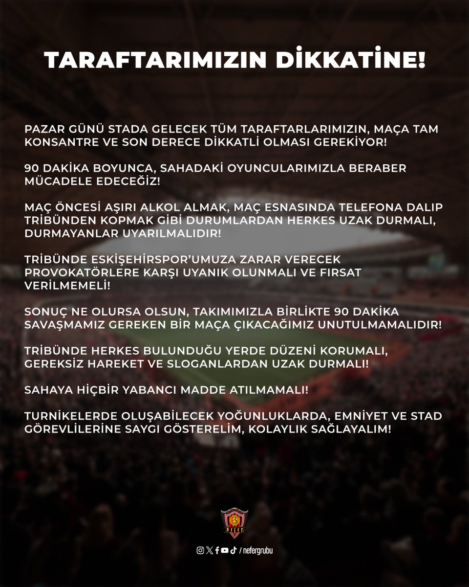 TARAFTARIMIZIN DİKKATİNE!