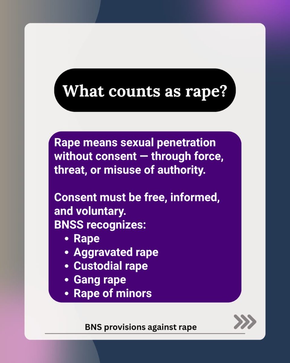 DrFauziaKhanNCP's tweet photo. Rape is not just a crime against a woman — it’s a crime against humanity.
Under the Bharatiya Nyaya Sanhita (BNS), 2023, stringent provisions ensure justice and accountability for survivors.
Know your rights. The law stands with you.
#BNS2023 #fightagainstrape #EndSexualViolence #JusticeForWomen #LegalAwareness #KnowYourRights
@NCPspeaks @NCP_NMCspeaks