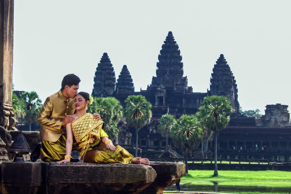 Exchange vows &amp;  #honeymoon in Siem Reap. Blessing &amp; holy water ceremony with Monks. Plus a #photographer to document the happy Day. Contact us for your #package. #wedding #angkor #specialday