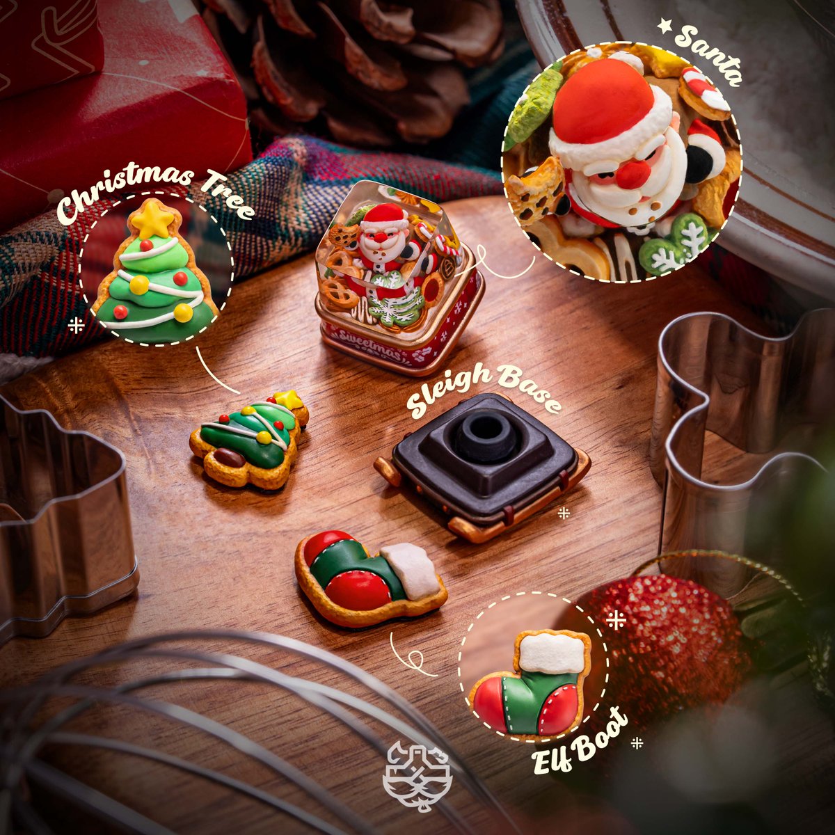 Holiday Combo: The Full Taste of Sweetmas 🍰
ArtiSanta Factory is ready to serve a full-course Sweetmas delight, freshly made for you!

Each keycap set is a complete festive treat, carefully prepared and handpicked by Santa: 1 Sleigh holder &amp;  2 cookie magnets.
Link in our bio ~