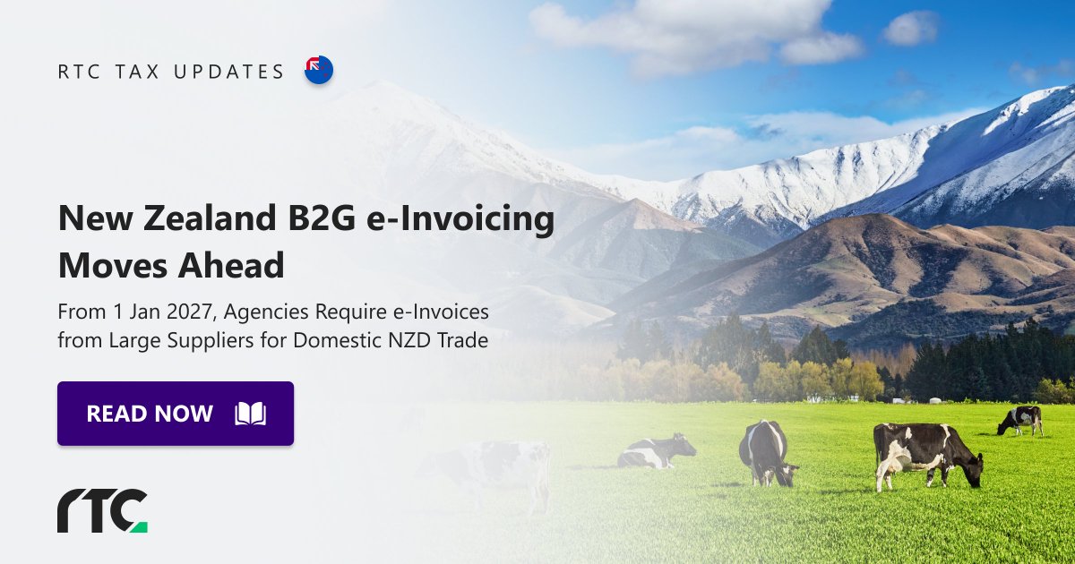 RTC_Suite's tweet image. NZ advances B2G e-Invoicing: from 1 Jan 2027, large suppliers (&amp;gt; NZ$33 m revenue) must e-invoice govt agencies.
E-invoicing to shape tender competitiveness.

🔗 rtcsuite.com/new-zealands-g…

#eInvoicing #Peppol #TaxTechnology #APAutomation