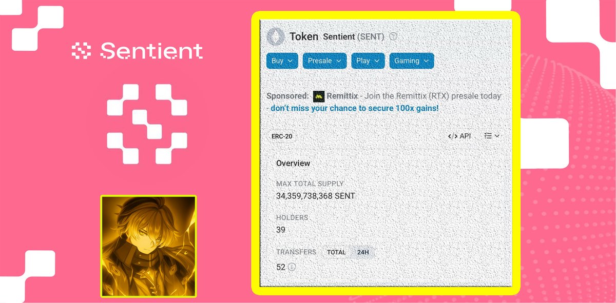 ✨ ✨Get Ready For a Big TGE ✨✨

34,359,738,368 SENT - not just a total supply, but a milestone that marks the beginning of a new era. On Ethereum (ERC-20), <a href="/SentientAGI/">Sentient</a>  is painting the first picture of an open AGI ecosystem, where every line of code carries the soul of