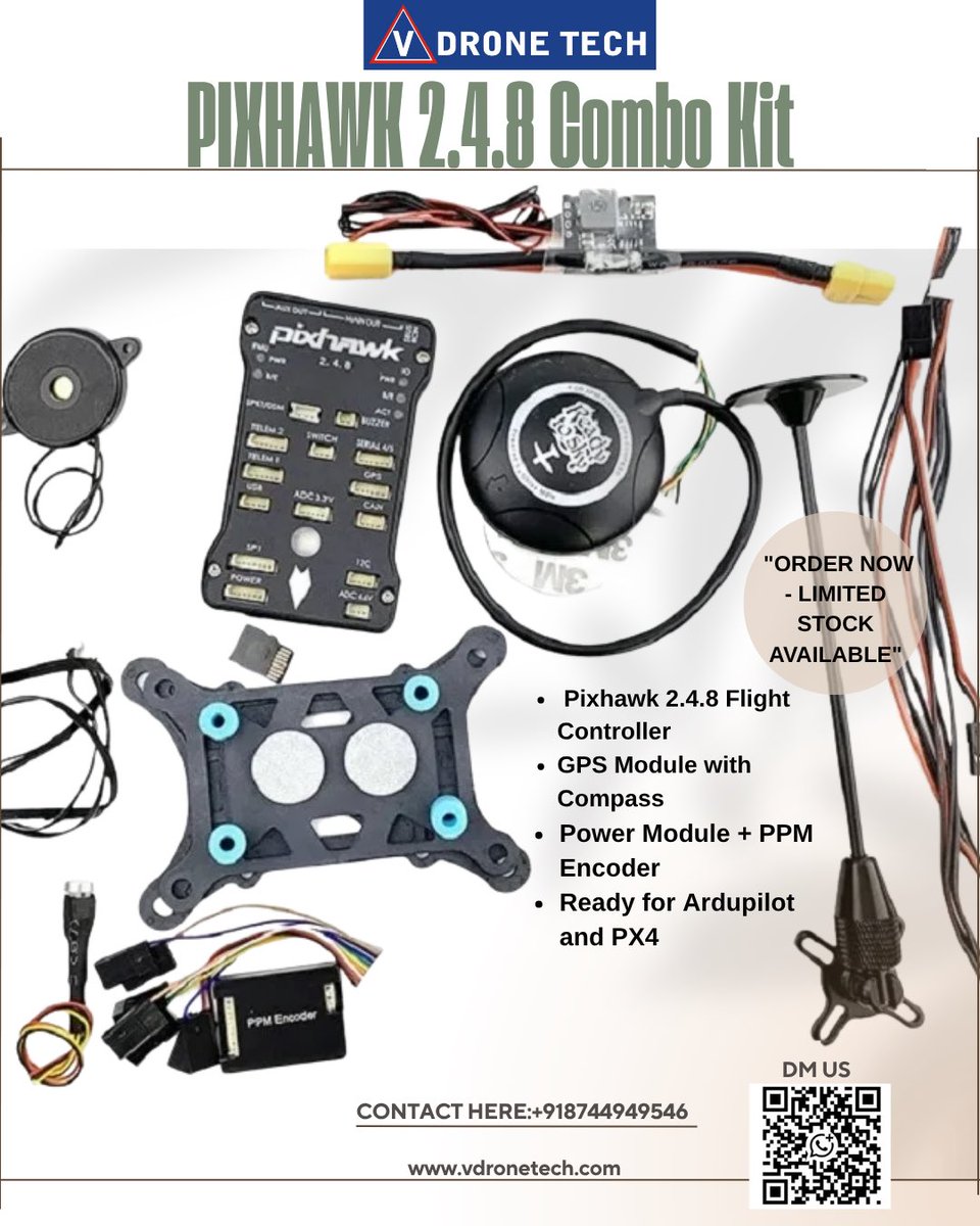vdronetech's tweet image. Precision flight starts here 🧠✈️ The Pixhawk 2.4.8 Combo Kit — GPS, power, and control in one. #VDroneTech #Pixhawk #DroneTech #UAVIndia #PX4 #Ardupilot