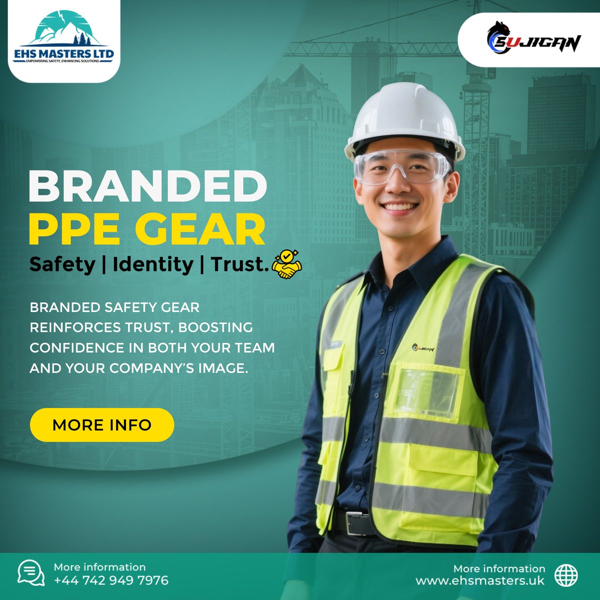 EhsMasters's tweet image. 👷‍♂️✨ Branded PPE isn’t just gear, it’s identity, trust, and professionalism.
When your team looks confident, your company looks reliable.
Build safety. Build trust. Build your brand. ✅💛
#EHSMastersLtd #BrandedPPE #SafetyCulture #WorkSafe #IndustryStandards