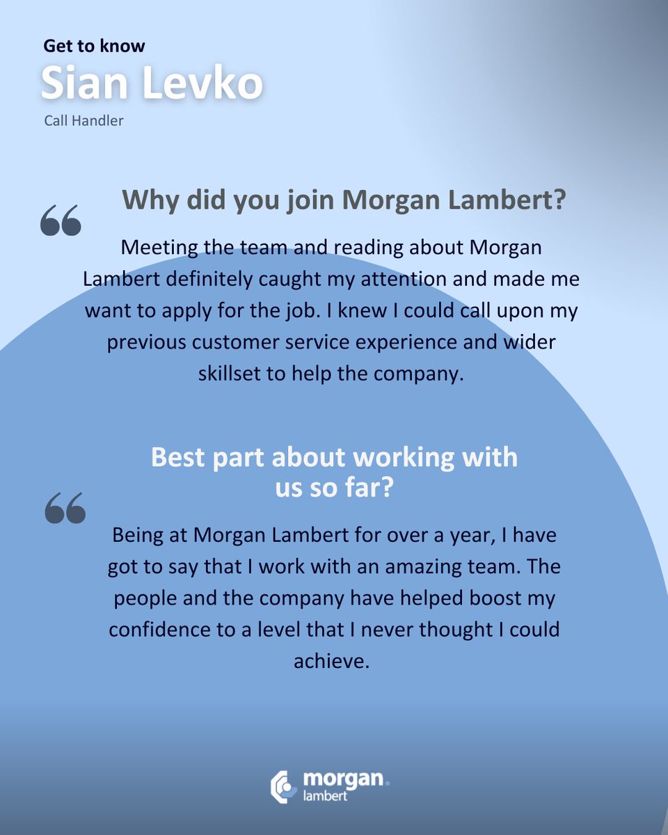MorganLambert8's tweet photo. We spoke with Sian Levko about life at Morgan Lambert — her role, what she enjoys most, and how she spends her spare time.
 
A key part of our head office team, Sian helps ensure our customers receive the excellent service they expect ✅

#MeetTheTeam #MorganLambert https://t.co/beBVI2vaOw