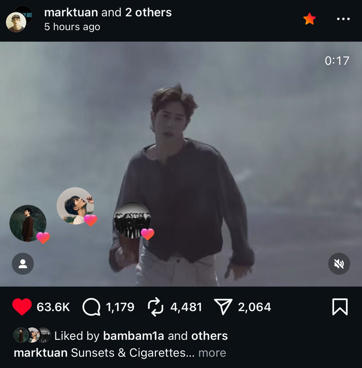 GOT7isOT7's tweet image. bambam, youngjae, and jaebeom's likes just floating around mark's teaser post 😆