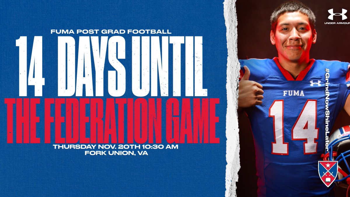 Only 1️⃣4️⃣ days until the <a href="/FUMAPGFootball/">Fork Union Military Academy Post Grad Football</a> Federation Game at <a href="/forkunion/">Fork Union Military Academy</a>! 🏈

#GrindNowShineLater 💪
#BodyMindSpirit 🙌