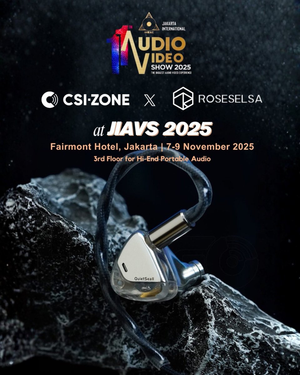 ROSESELSAGlobal's tweet photo. 🔥Jakarta International Hi-End Audio Video Show
🥰Come &amp; Try at CSI-ZONE Booth!
#roseselsa #distantmountain #csizone #headphones #earbuds #jiavs2025 #jakartainternationalaudiovideoshow #event #audiophile #hifi #earfree https://t.co/5KEo6p6VBA