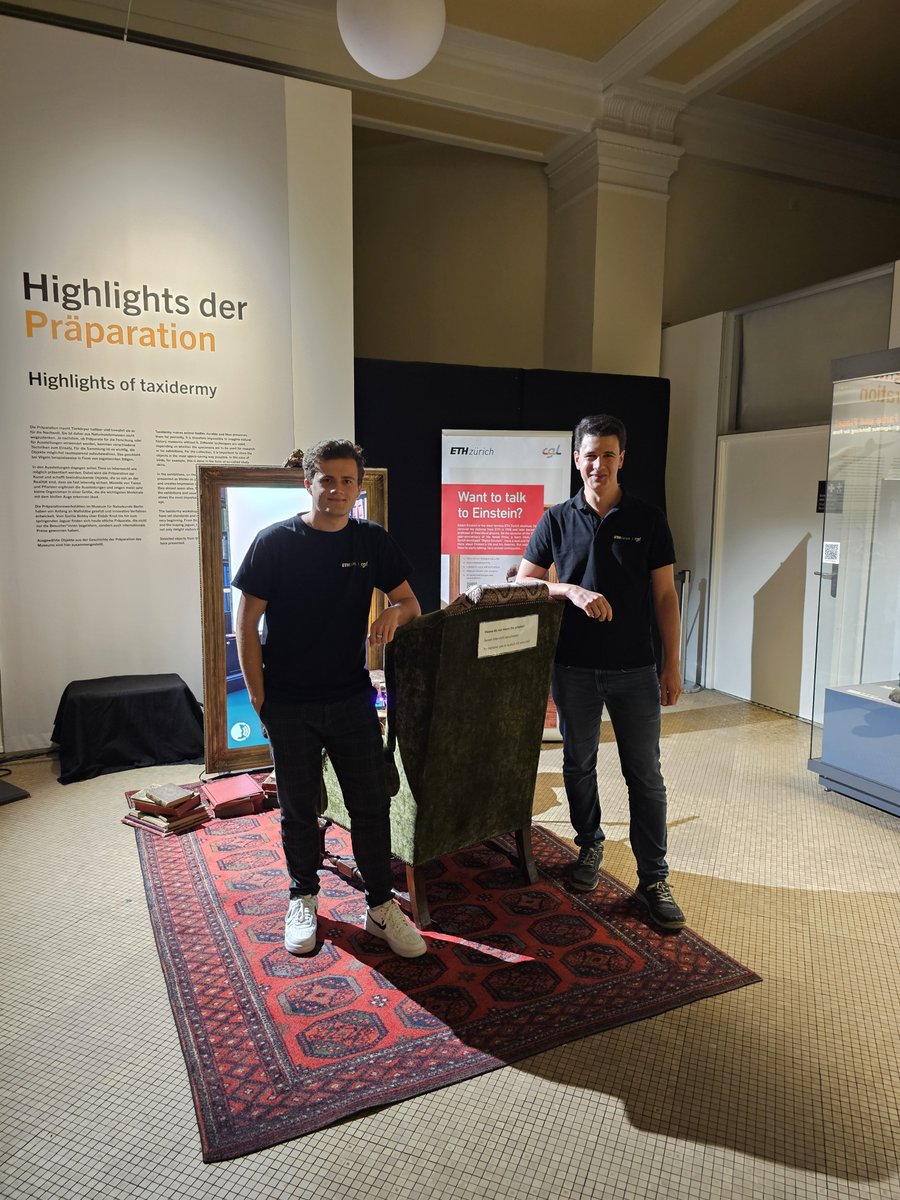 CGL_ETHZ's tweet image. At Berlin Science Week 2025 in the Natural History Museum, Digital Einstein engaged a diverse audience of all ages in lively conversations about science and technology. The installation attracted strong public interest and was featured in television, print, and online media.