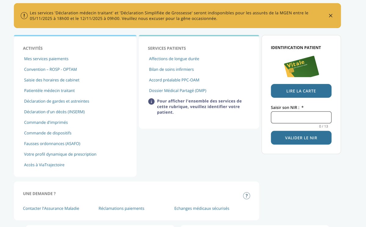 Prodoc71's tweet image. Une semaine d’interruption pour la MGEN sur AmeliPro : déclaration de grossesse et de médecin traitant indisponibles. 

Tous les médecins comprendront la méga blague...

@FMFofficiel
