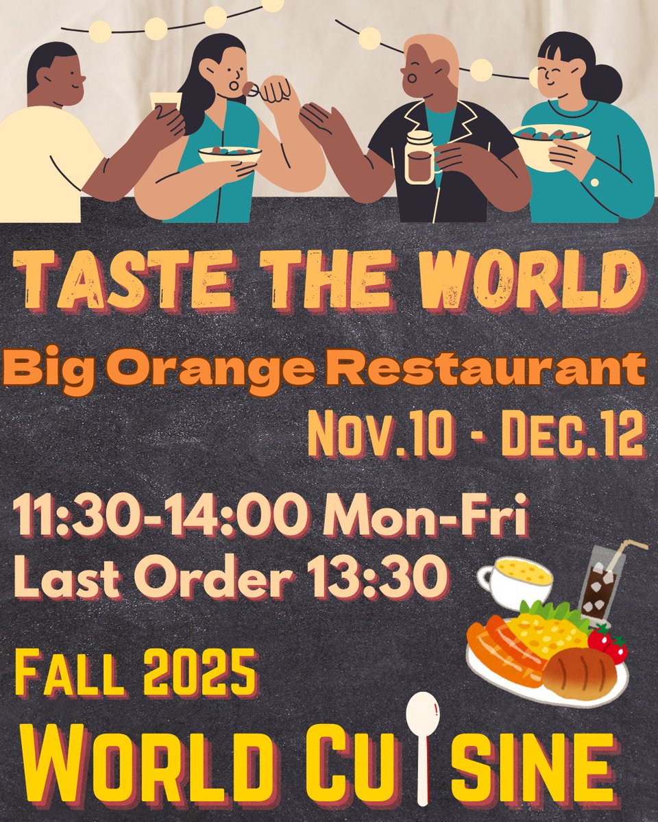 KyushuUniv_EN's tweet photo. From Nov 10 to Dec 12, the Big Orange Restaurant will be hosting a "World Cuisine" event! Every week for five weeks, there will be a new international dish for you to try. Don't miss it!
#internationalfood #food #cuisine #itocampus #itoshima #fukuoka #japan https://t.co/3h1e6jgEFp