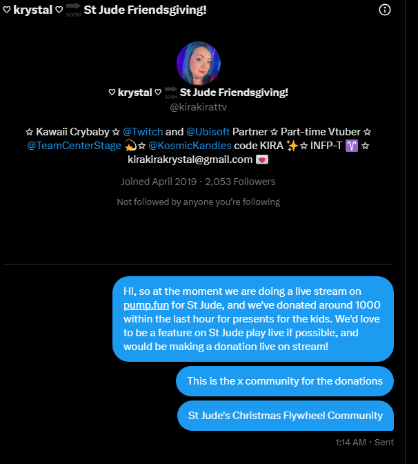 DevFullport's tweet photo. We DM her she's going live with ST Jude's play live. If we can raid her and get her to notice us, we can potentially make donation live on one stream and interact with the kids! https://t.co/PQQFO6X9c5