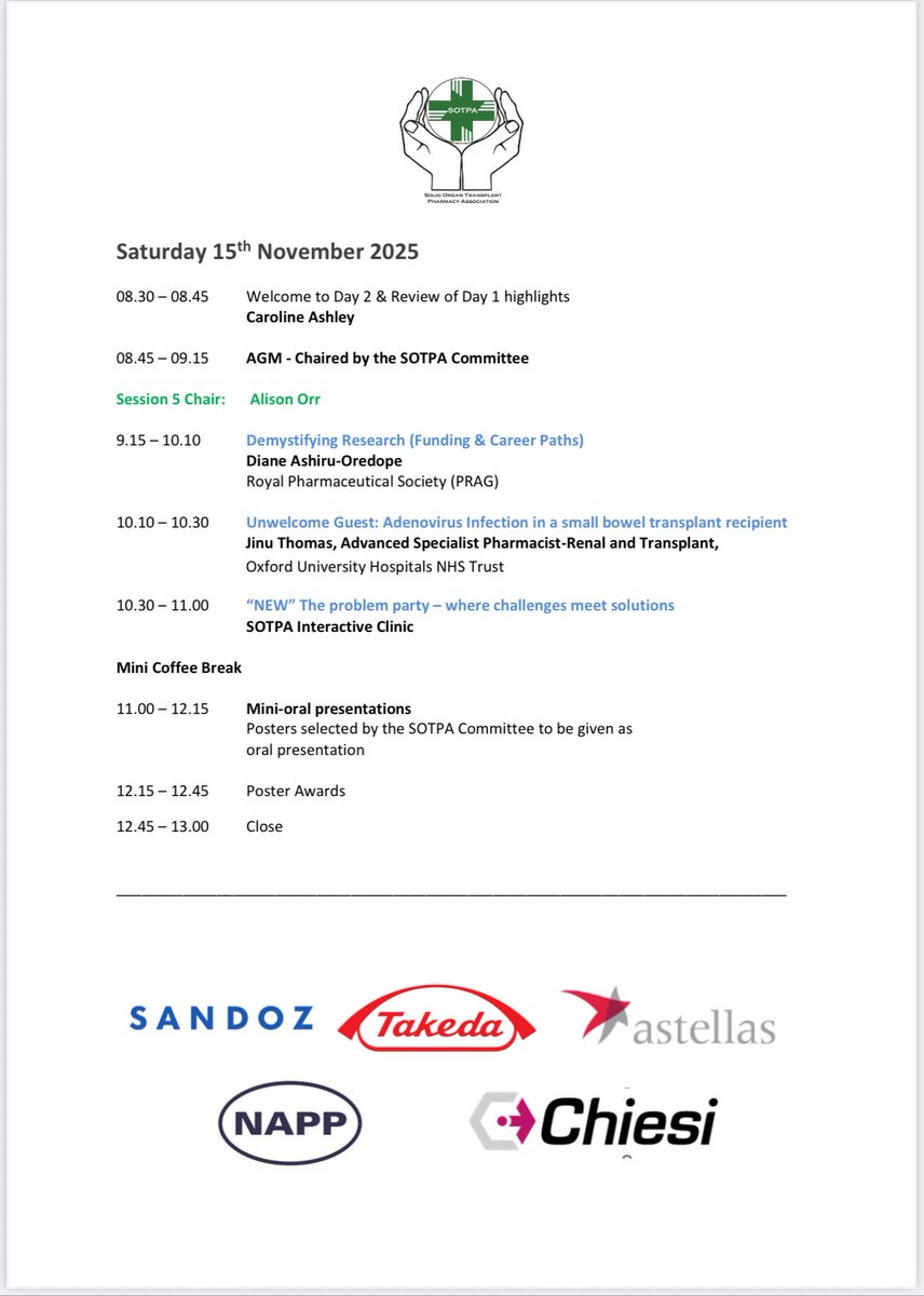 SOTPA1's tweet photo. Still time to register for the SOTPA Masterclass on 14th/15th November! Another great agenda awaits - hope to see you there. #SOTPA #transplant 

@DrDianeAshiru @HaifaLyster @danechoward https://t.co/8NC9VxR8D1