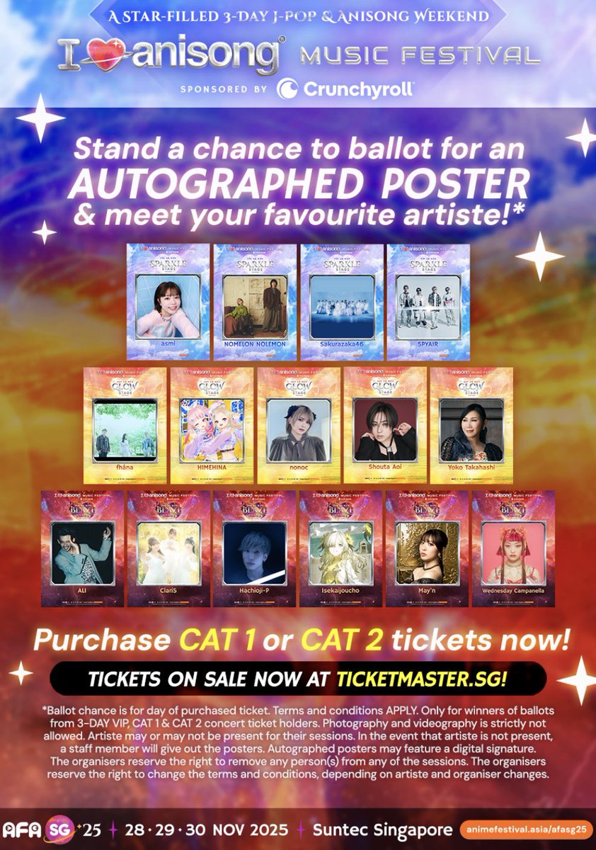 11/28〜30日
『Anime Festival Asia 2025』

出演が決定しました✨✨
 #Suupeas 2回目のシンガポールです🇸🇬

そして今年の公式テーマソング
「Love it!」(作詞・作曲 #jonYAKITORY )
ボーカルに選んで頂きました🎶

Let's have fun together!!!❤️‍🔥

チケット🎫
animefestival.asia/afasg25/ticket…