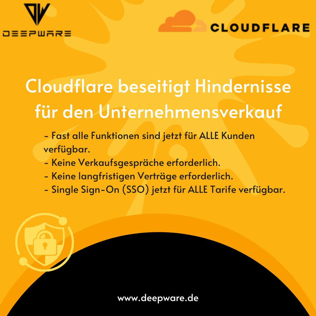 deepwaremunich's tweet photo. Große News von @Cloudflare: Enterprise-Features jetzt für ALLE verfügbar! Keine Vertriebsgespräche, keine Verträge mehr nötig. Erster Schritt: SSO für alle Tarife. So sollte SaaS funktionieren. https://t.co/XSnHvS3sxj