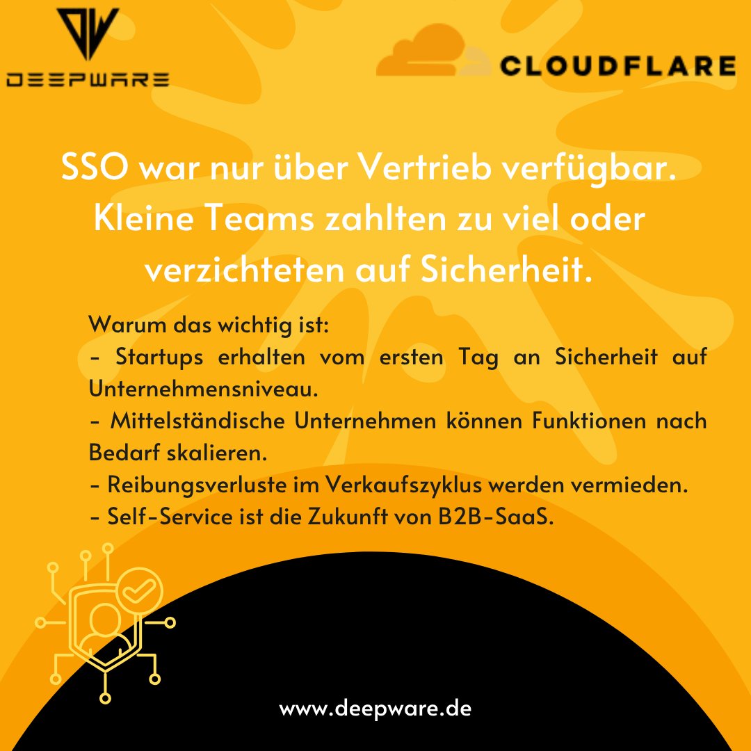 deepwaremunich's tweet photo. Große News von @Cloudflare: Enterprise-Features jetzt für ALLE verfügbar! Keine Vertriebsgespräche, keine Verträge mehr nötig. Erster Schritt: SSO für alle Tarife. So sollte SaaS funktionieren. https://t.co/XSnHvS3sxj