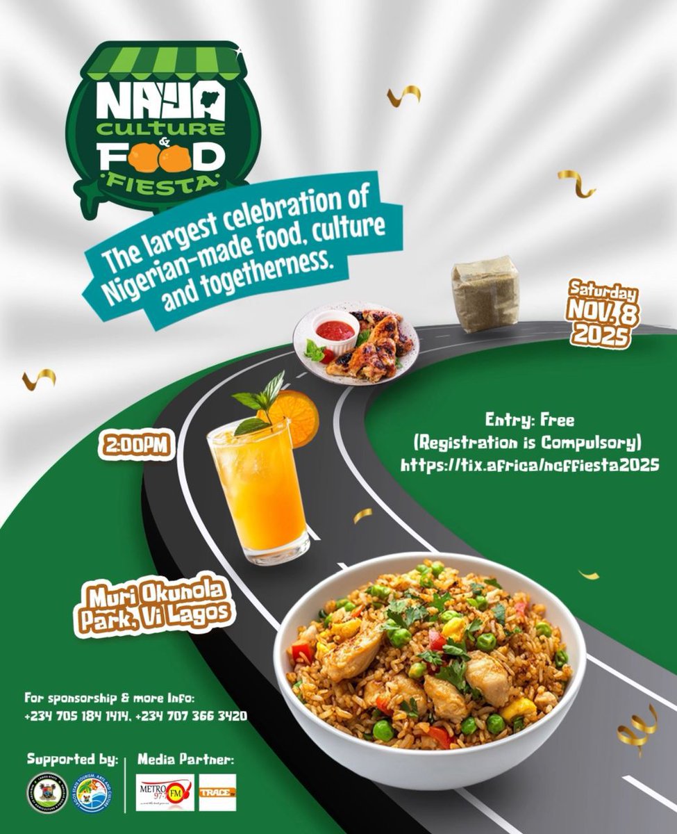 ACETHEPR's tweet photo. November 8th is set to be all about good vibes, full bellies, and rich culture 💃🏽

Join us at Muri Okunola Park, VI Lagos by 2 PM for the #NaijaCultureandFoodFiesta 

Entry is FREE! Secure your spot now 👇🏽
https://t.co/zJGI7W13xJ

Cc @naijaC_F_Fiesta
#FoodFiesta25 https://t.co/XpLhu2dIED