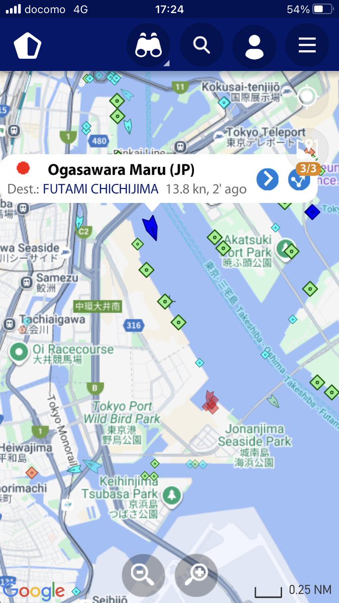強いなぁ。。。流石インフラ航路。おがさわら丸父島へ向けて出港して航海中。