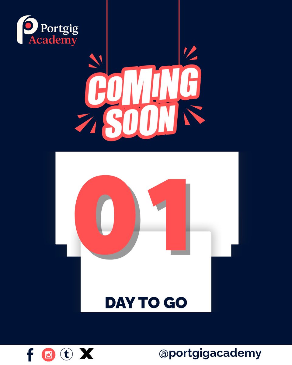 PortgigAcademy's tweet photo. It's finally 1 day to go!
Anticipate as we launch #Nigeria's No. 1 platform to learn digital skills and start monetizing them.
Get ready to enroll tomorrow, we're here to help you grow!
#DigitalSkillsForNigerians
#PortgigAcademy
#LearnAndEarn
#TechForNigerians https://t.co/9Is1o2Z8dD